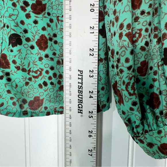 Free People Floral Ruffle Blouse M Pistachio Green Cottage Coquette Victorian - Picture 6 of 11